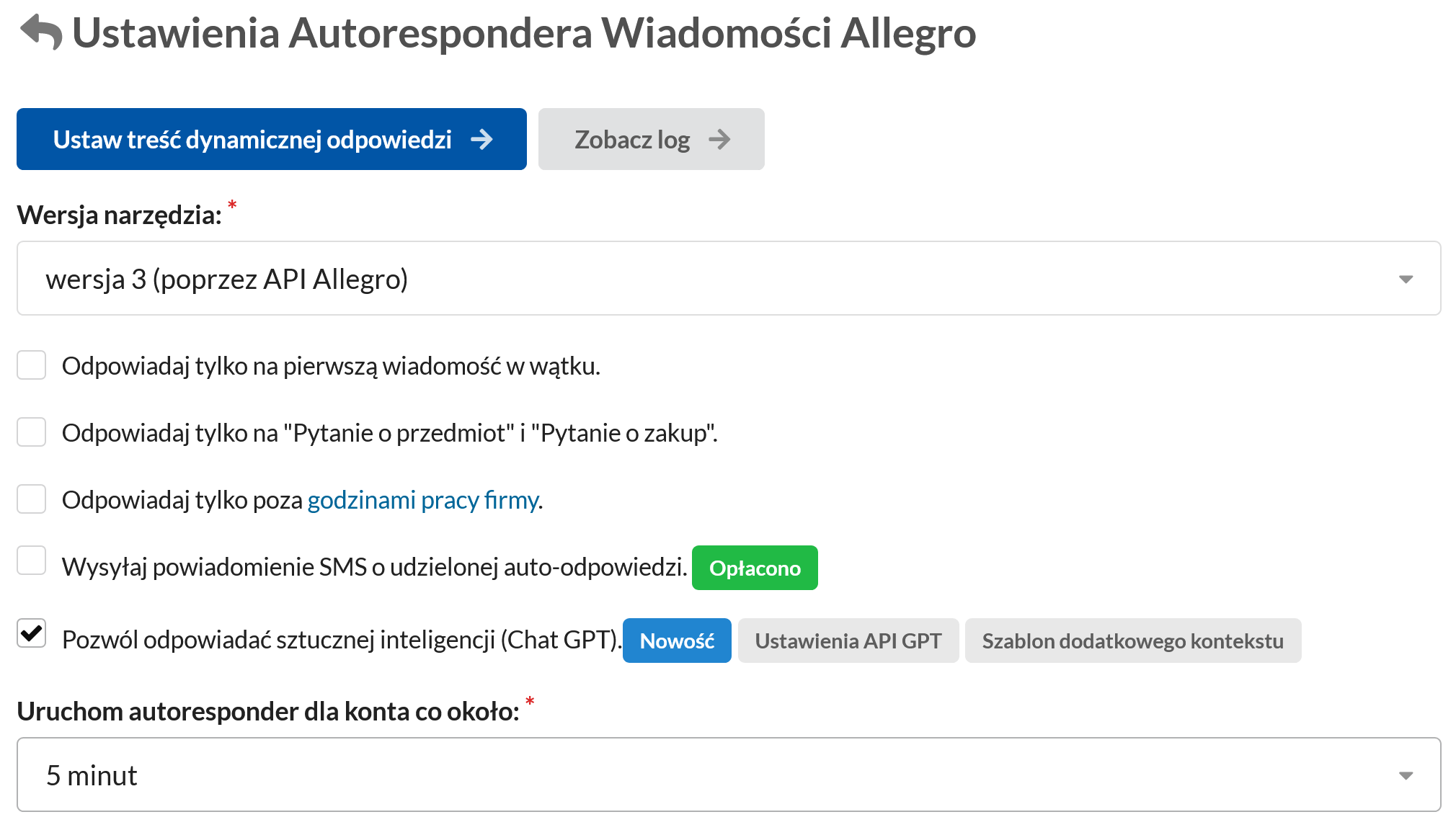 Ustawienia Autorespondera Allegro