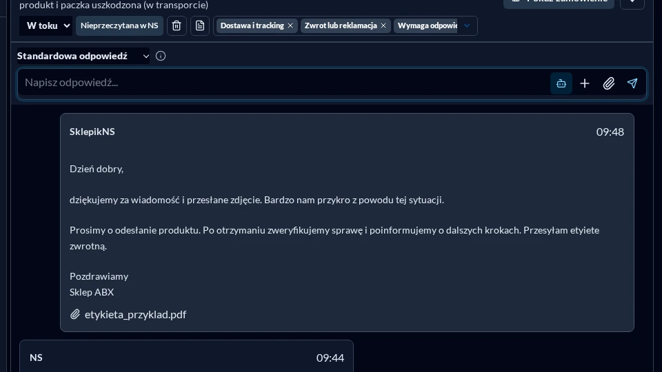Reply field in the new eCommerce Communicator with the GPT button highlighted in dark mode