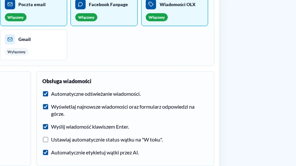 Channels and message-handling settings in the new eCommerce Communicator in light mode