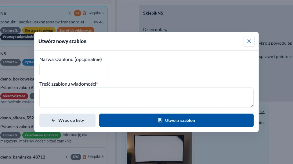 Blank template creation form in the new eCommerce Communicator in light mode