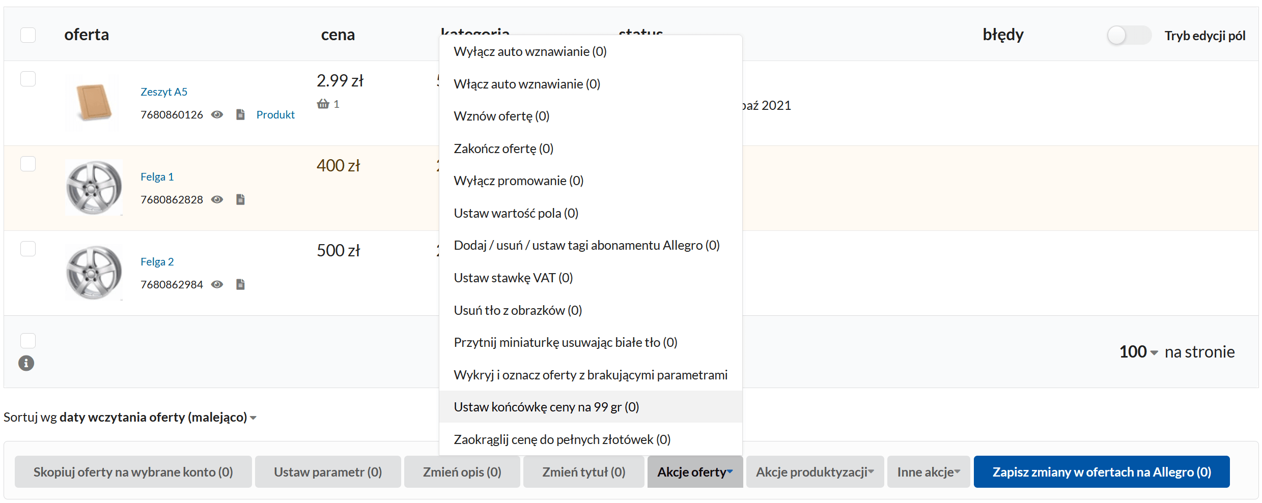 Akcje oferty