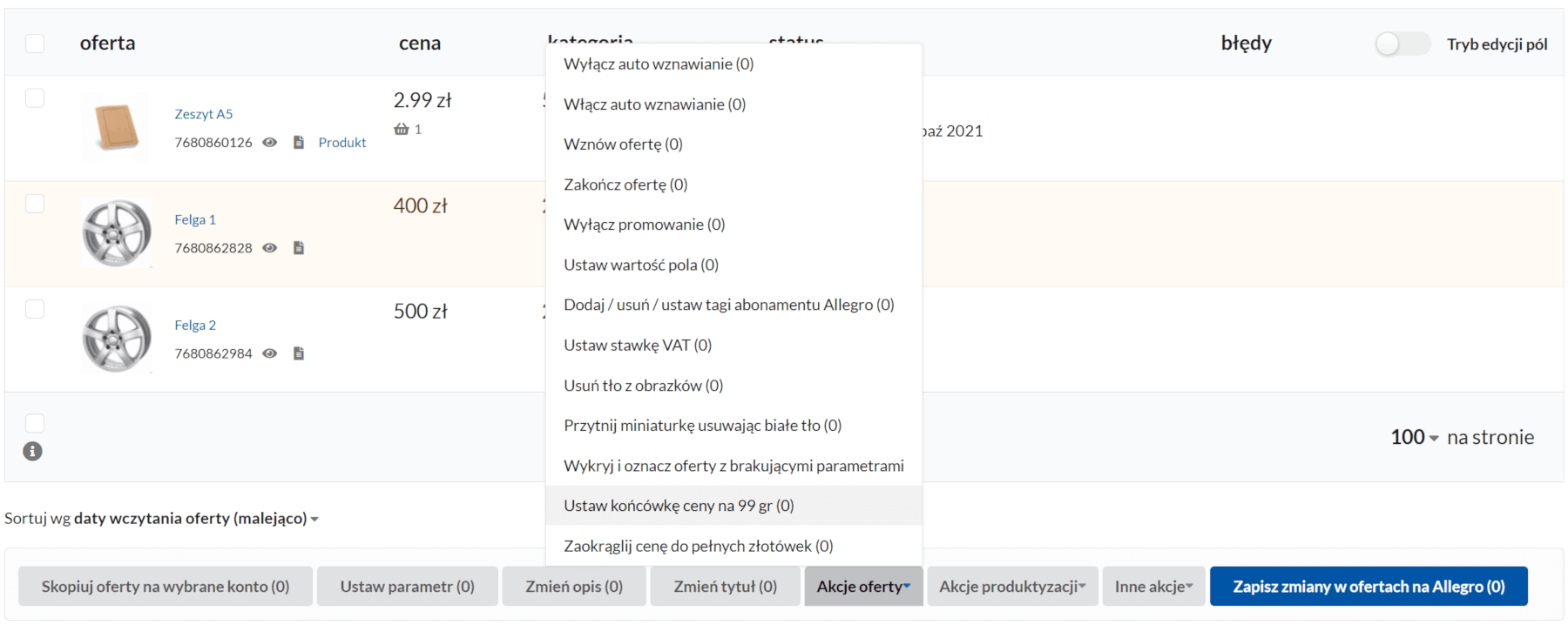 Akcje oferty