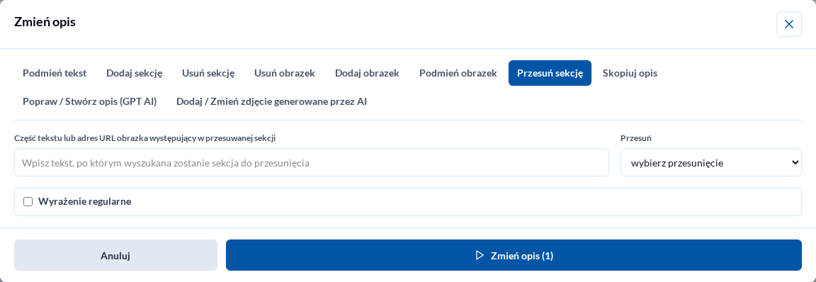 Opis — przesuń sekcję