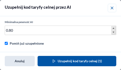 Kod taryfy celnej przez AI