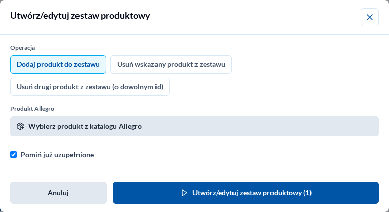 Edycja zestawu produktowego