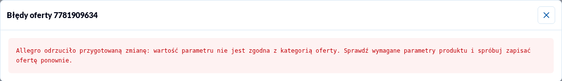 Pełna treść błędu oferty