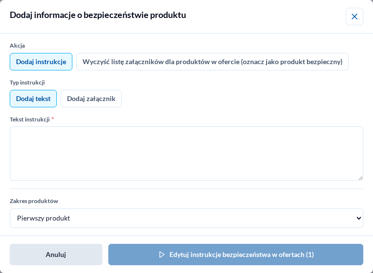 Ustawianie informacji bezpieczeństwa GPSR