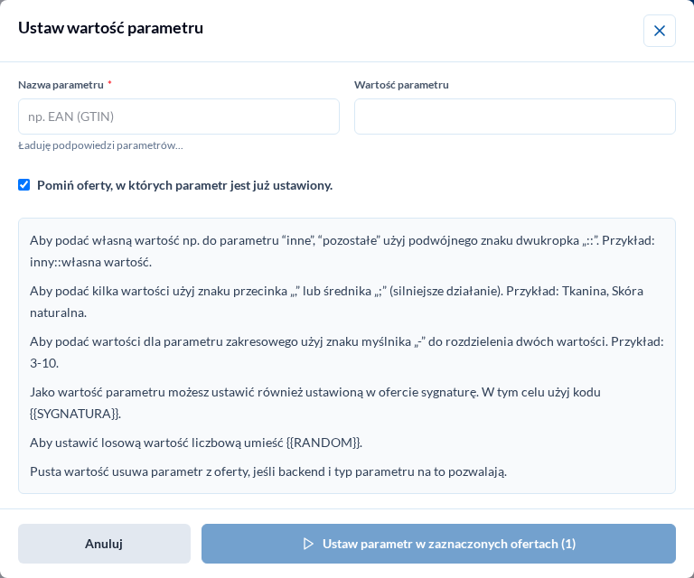 Ustaw wartość parametru