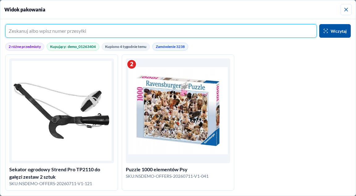 Packing view with searched products in light theme