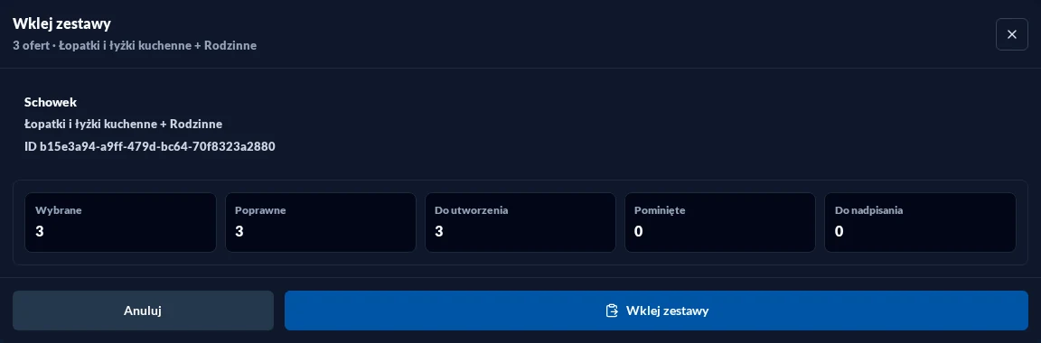 Preview of set pasting in dark theme