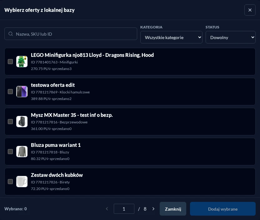 Select multiple offers for bundle items in a dark theme