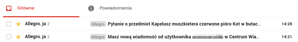 Widok działań Autorespondera Wiadomości Email / Allegro na Gamilu