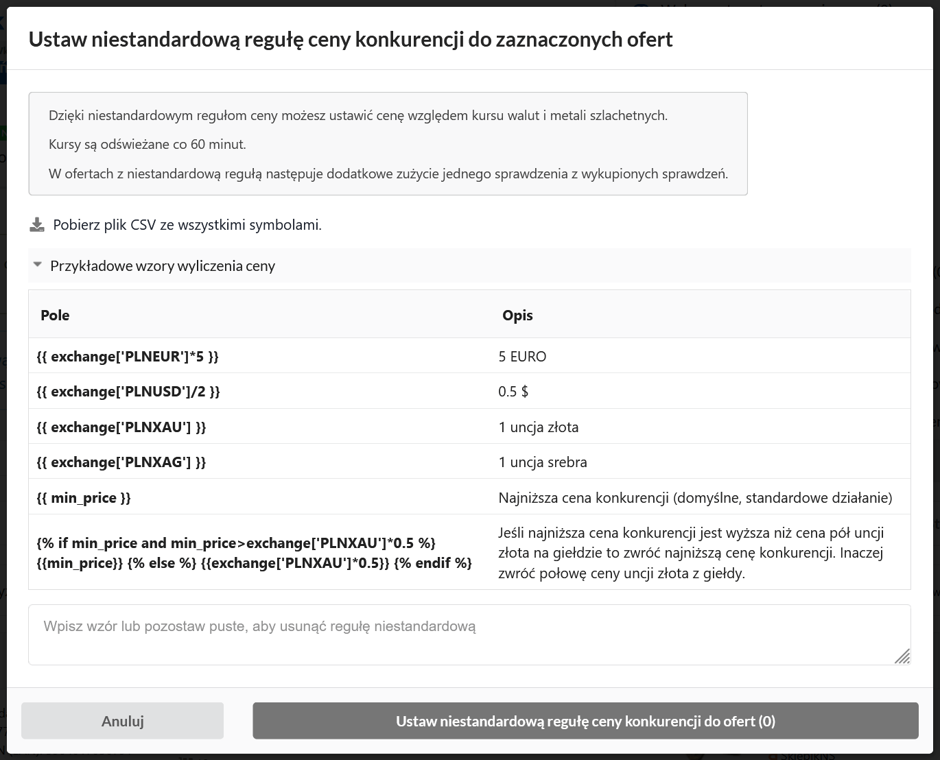 Powiązanie cen ofert Allegro z kursem walut i metali szlachetnych