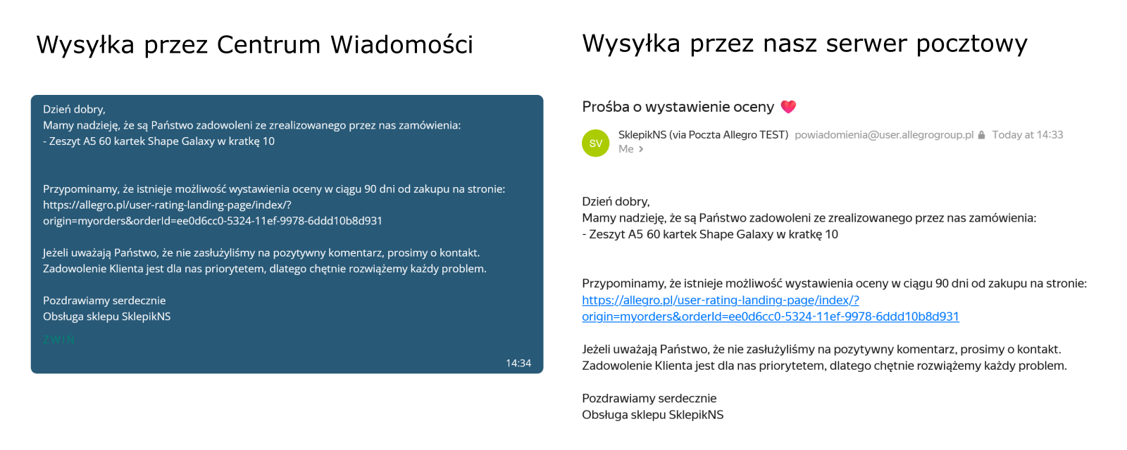 Różnica miedzy wysyłką wiadomości przez CW, a nasz serwer pocztowy